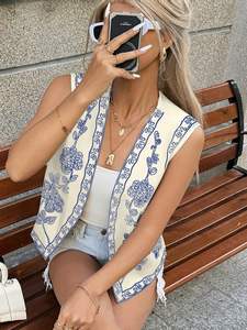 Women's Hand Embroidered Suzani Canvas Button Finished <b>Quilted</b> <b>Waistcoat</b> Vest Vintage Look Short Jackets Autumn Winter Full - Product Image 4