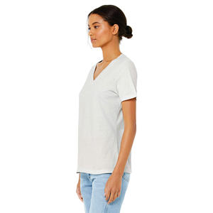 T-shirt léger et confortable à col en V pour femmes Airlume Maillot en coton peigné à anneaux blanc décontracté à manches courtes - Product Image 2