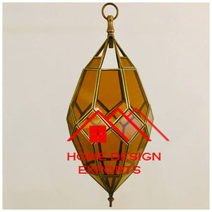 Lanterne en verre suspendue marocaine décor suspendu de salon lanterne métallique en verre bleu décor de couloir de mariage - Product Image 6