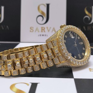 นาฬิกากลไกสำหรับผู้หญิงประดับเพชรสีทอง14K ตัวเรือนสแตนเลส VVS Moissanite เคลื่อนไหวอัตโนมัติสไตล์ฮิปฮอปแบบแอนะล็อก - Product Image 3