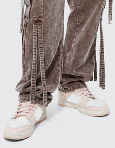 Nuevos detalles de la correa de lavado ácido de Color chocolate, pantalones de pana con bolsillos Cargo holgados para hombres, pantalones vaqueros personalizados de alta calidad para hombres, OEM - Product Image 5