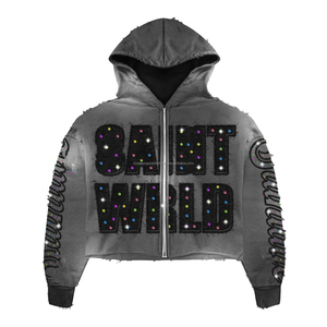 ชุดเซ็ตเสื้อผ้าผู้ชายแบบสองชิ้นสั่งทำพิเศษจากโรงงาน (OEM) ผ้าหนานุ่ม พร้อมลายปักแบบดิสเทรสและกางเกงขายาวแบบสเวตแพนท์ และเสื้อฮู้ดดี้แบบฟอกสี - Product Image 3