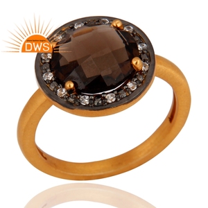 Mejor Venta de plata esterlina 18K chapado en oro Natural Cz y cuarzo ahumado piedra preciosa anillo apilable joyería para mujer regalo para ella - Product Image 2