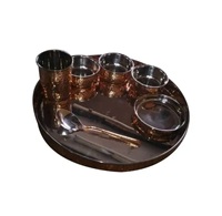 Ensemble de thali en acier inoxydable au design moderne, écologique, avec logo personnalisé, incrustation dorée, forme ronde, vaisselle pour usage hôtelier