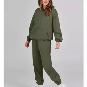 Survêtement OEM Pull à capuche et pantalon de survêtement pour femmes Sweat-shirt Jogger Set 100% Cotton Fleece 2 Piece Set 450 GSM Tracksuit - Product Image 1