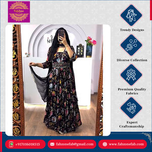 Dernière nouvelle robe moderne de créateur avec broderie colorée pour le travail et les mariages Chinnon Anarkali avec fausse georgette Dupatta pour femmes - Product Image 6