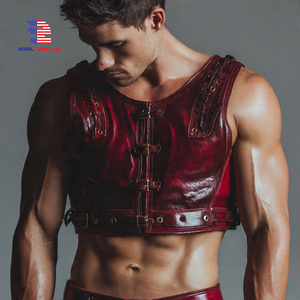 เสื้อครอปหนังสำหรับนักขี่มอเตอร์ไซค์เสื้อสั้นหนัง PU แขนกุดสำหรับผู้ชาย - Product Image 6