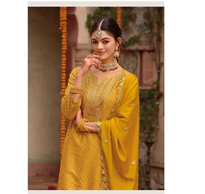 Costume Sharara en tissu chinon de créateur exclusif, idéal pour les fêtes et les festivals, collection ethnique moderne, produits de qualité export - Product Image 1