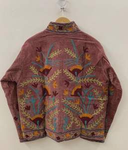 Handmade Chic Embroidery Suzani <b>Velvet</b> Short <b>Jacket</b> Floral Pattern Indian Coat with Wool Lining Winter 100% Cotton Floral <b>Jacket</b> - Product Image 2