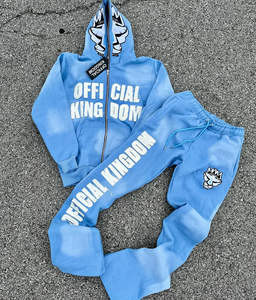 ชุดวอร์มผ้าฝ้ายย้อมสีแบบแอซิดวอช ปักลายปะติดแบบดิสเทรส คุณภาพพรีเมียม ระบายอากาศได้ดี รุ่นปี 2026 สำหรับผู้หญิงและผู้ชาย - Product Image 1