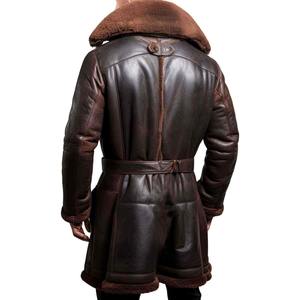 Double Breasted Vintage Leather Down <b>Coat</b> Men Genuine High Quality <b>Fur</b> <b>Lined</b> Uniform Style Long <b>Coat</b> - Product Image 2