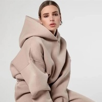 Ensemble 2 pièces automne-hiver pour femmes Streetwear Hoodies Above Knee Length Short Tops Wear Drop Shoulder joggers pants