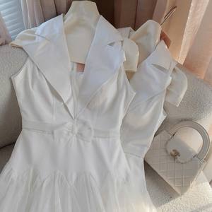 High Quality White Mesh Long Vest Dress Sleeveless V Neck Elegant Women Dress OEM - Product Image 5