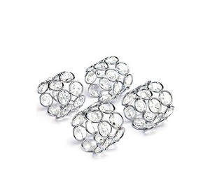 <b>Set</b> of Four Crystal and Stainless Steel Napkin Ring Silver Color <b>Round</b> Shape Wedding Party <b>Table</b> Decor Napkin Ring - Product Image 1