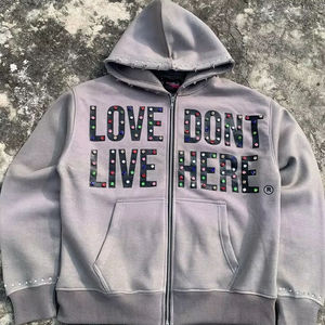 Sudadera con capucha unisex con lavado ácido y peso pesado Sun Faded Personalización de alta calidad con remache con diamantes de imitación tachonados Impreso ODM suministrado - Product Image 1