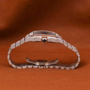 Montre mécanique classique en acier inoxydable avec mouvement mécanique, entièrement sertie de diamants en moissanite vert, chiffres romains, édition limitée - Product Image 2