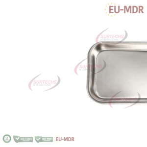 ถาดใส่เครื่องมือแพทย์สแตนเลสทรงสี่เหลี่ยมผืนผ้า ใช้แรงคน  ผ่านการรับรองมาตรฐาน CE ระดับ III ISO13485 ยี่ห้อ SURTECHS - Product Image 2