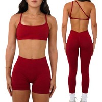 Cepler ile kadın spor sıkılaştırıcı Yoga taytları aktif spor giyim spor Bodysuits & tulumlar