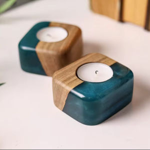 Candelabro Decorativo Hecho a Mano de Resina y Madera con Vela de Aromaterapia para Decoración del Hogar y Relajación en el Spa - Product Image 1