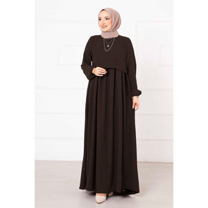 Vestido estilo bolero marrón oscuro hasta la rodilla, cintura imperio, de cuero genuino, con un volante personalizado, metálico sólido, ODM, para primavera. - Product Image 1