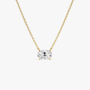 สร้อยคอเพชรทรงรีเม็ดเดี่ยวแบบ Radiant Prong Set ฝังแบบ West To East เพชรเลี้ยงในห้องปฏิบัติการ น้ำหนัก 1.00 กะรัต สี E-F ความสะอาด VS ทอง 14K สำหรับเป็นของขวัญวันครบรอบแต่งงาน - Product Image 1