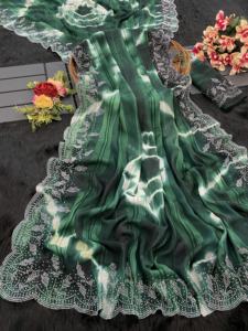 Nouveau 2024 dernière tenue de créateur qualité lourde Oriyo blouse sari imprimé en apesanteur avec gros diamants Swarovski travail à vendre - Product Image 6