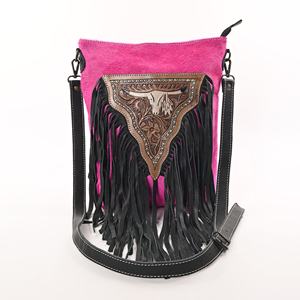 Bolso cruzado occidental hecho a mano para mujer, flecos de cuero de gamuza bohemio con parche floral, monedero de transporte oculto para mujer - Product Image 6