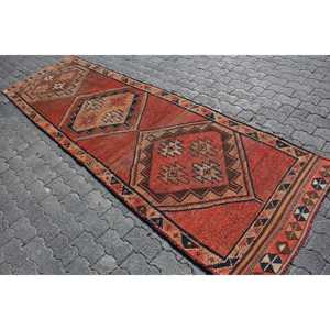 พรมเฮอร์กีขนาด 3.2x10.7 ฟุต พรมวินเทจตุรกี พรมขอบสีน้ำตาลแดง - Product Image 2