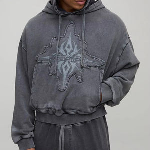 เสื้อฮู้ดคู่สำหรับผู้ชายผ้าฝ้าย100% วินเทจซักด้วยกรดเสื้อมีฮู้ดโอเวอร์ไซส์ออกแบบได้ตามต้องการด้านหน้า - Product Image 1