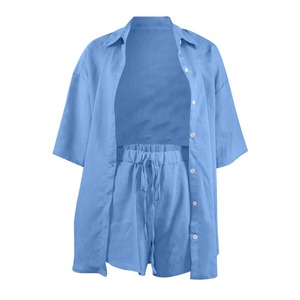 Conjuntos cortos para mujer, 2 piezas, verano 2024, cuello en V, manga corta, Camiseta extragrande y pantalones cortos para mujer - Product Image 1