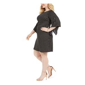 Abito da donna MSK taglie forti nero XL con maniche a campana, stampa a pois, lavorazione all'uncinetto, elegante, formale, con volant, lavabile, lunghezza al ginocchio, naturale - Product Image 3