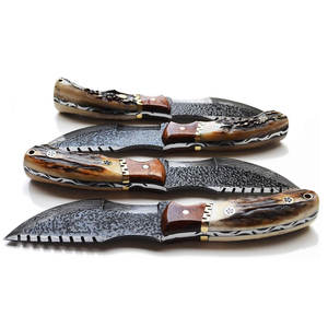 Couteau de survie en acier Damas fait main, lame pleine, couteau utilitaire de camping en plein air, manche en bois naturel - Product Image 3