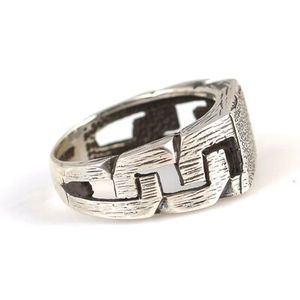 Anillo de Plata de Ley 925 para Hombre, Corte Esmeralda, Patrón Geométrico Rectangular, Sin Piedras, Cadena para Uso Diario, Bañado en Rodio - Product Image 4