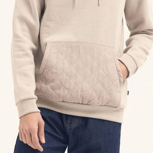 Custom Logo Men <b>Quilted</b> Pocket Fleece Hoodie Streetwear Beige Pullover <b>Sweatshirt</b> Oversized Casual Plain Blank Hoodie for Men - Product Image 6