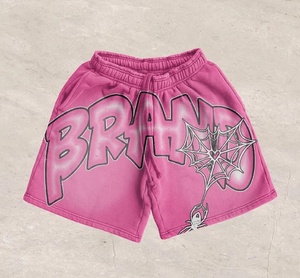 Shorts de sport pour homme en coton 100% avec imprimé floqué étoile en strass rouge délavé, anti-UV, respirant, style vintage vieilli avec cordon de serrage - Product Image 5