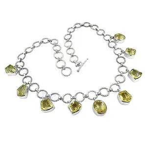 Collier pour femme en argent 925 avec pierre précieuse citrine, bijoux en cristal tendance - Product Image 3