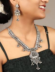 Conjunto de Collar Bohemia con Piedras Negras, Chapado en Plata Antigua y Latón Oxidado, para Mujer, Regalo de Boda - Product Image 3