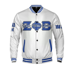 Zeta Phi Beta 1920 Sorority Varsity Jacket Azul Blanco Letterman ZPB Greek Life Chenille Patch Founders Style Coat - Product Image 4