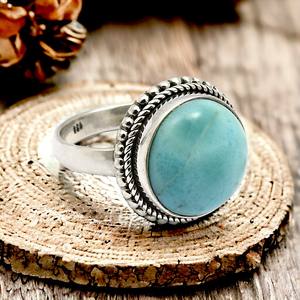 แหวนมีเสน่ห์ ขายส่งซัพพลายเออร์เครื่องประดับ 925 เงินสเตอร์ลิงธรรมชาติ Larimar อัญมณีทรงกลมทรงสไตล์เงินชิ้นอินเดีย - Product Image 2