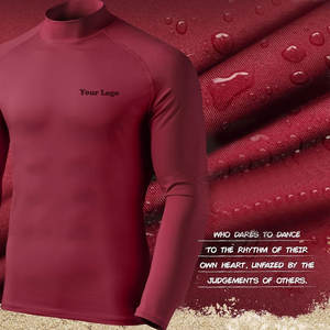 Haut cou Rash Guard Logo personnalisé et étiquette rouge couleur unie fabricant personnalisé hommes Rash Guard bas quantité minimale de commande Rash Guard - Product Image 5