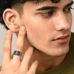 NOVAMART Fine Buy Premium 925 Pure Sterling <b>Silver</b> <b>Rings</b> for <b>Men</b> Boho Style Geometric Pattern Oval Cut Diamond Rhodium Statement - Product Image 4