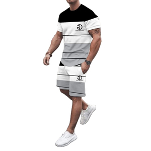 Survêtements de sport en coton décontractés pour hommes, nouveaux ensembles chemise à manches courtes et short en polaire de couleur unie respirants pour l'été - Product Image 6