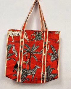 Bolso de mano de algodón indio tradicional para mujer, bolso acolchado de estilo bohemio, estampado de animales, patrón étnico, lona personalizable, venta al por mayor - Product Image 2