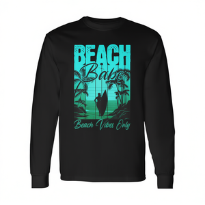 Beach Babe Long Sleeve T-Shirt Retro Summer <b>Surfing</b> Sunset Vibes Only - Product Image 2