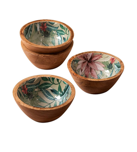 Bol en bois dîner servant 3 pièces avec bol imprimé en émail décorer la maison design moderne bol imprimé en bois - Product Image 1