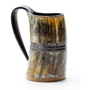 ถ้วยเซรามิก500มล. ดีไซน์โบราณทำด้วยมือแก้วมักทรงแตรสำหรับดื่มแบบไวกิ้งธรรมชาติ100% งานปาร์ตี้แกะสลัก - Product Image 1