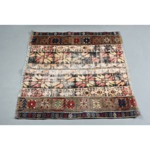Tapis en laine traditionnel Beige marron 3x3ft Design Patchwork turc pour entrée couloir salon rectangulaire chevet raccord Latex - Product Image 3