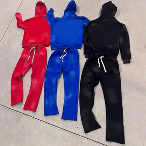 Survêtements personnalisés à lavage acide, coupe évasée, fermeture éclair, 500 GSM, jambe droite, broderie délavée, ensembles de sweat-shirts et de pantalons de survêtement pour hommes - Product Image 4