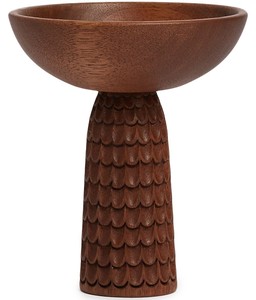 Cuenco de pedestal de madera hecho a mano con base tallada, perfecto para servir, decorar o como centro de mesa rústico para su hogar. - Product Image 1