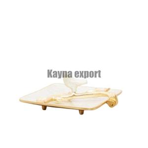 Porte-mouchoirs en métal artisanal de luxe, en fonte d'aluminium plaqué or, avec un beau design de feuille, deux tons, décoration de table - Product Image 5